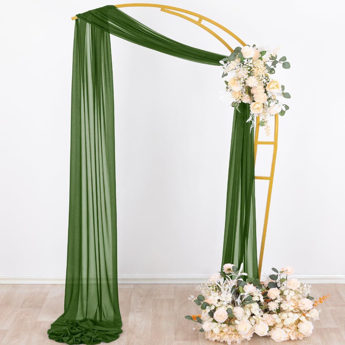 Socomi Olive Green Wedding Arch Draping Fabric 29" x 20Ft 2 Panels Sheer Outdoor Curtain Drapes Extra Long for Bridal Baby Shower Ceremony Birthday Party Decor