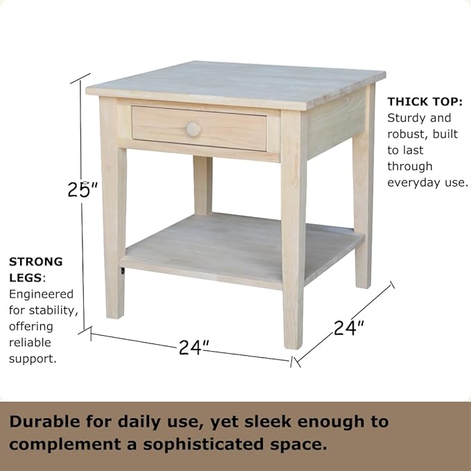 Solid Wood Spencer End Table, Unfinished - Image 3
