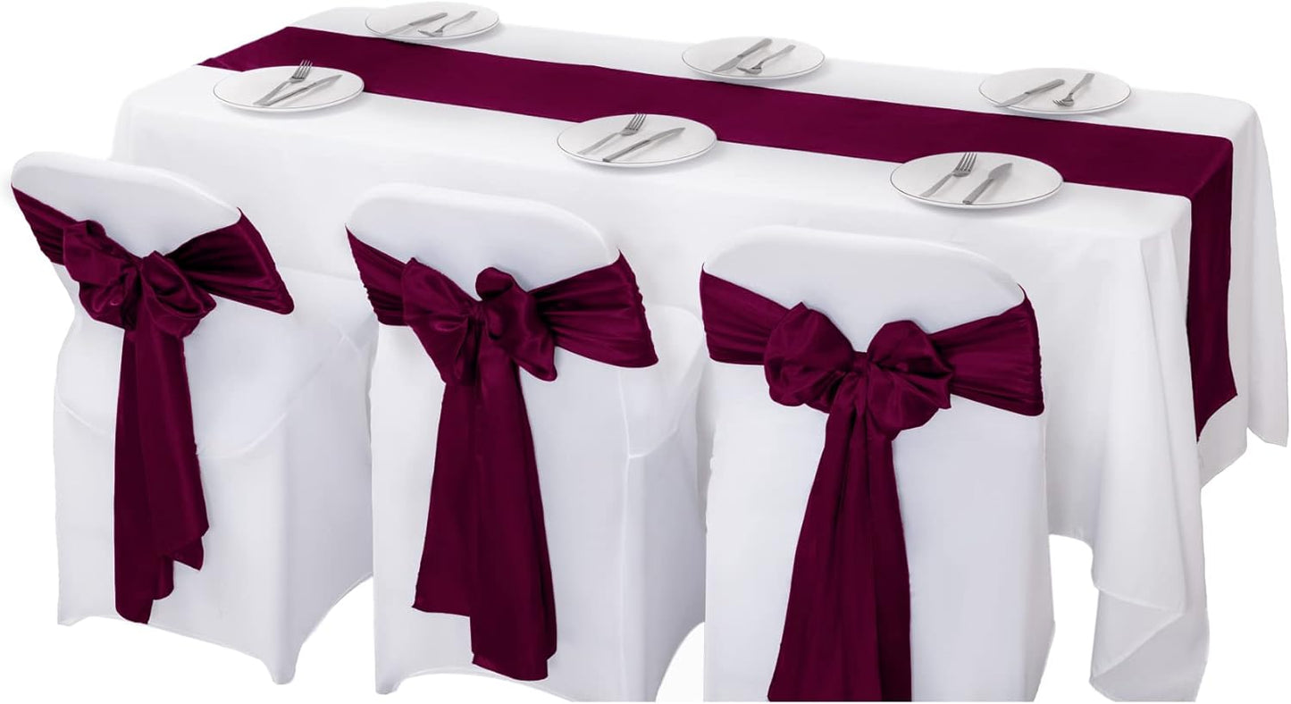 12Pack Table Runner 12 x 108 Inches Satin Silk Table Runner for Wedding, Birthday Party, Banquets, Graduations Decoration, fit Rectange and Round Table-Burgundy