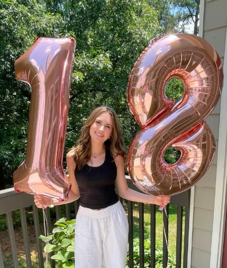 Rose Gold Foil Number 8 Balloon 40 Inch, Helium Mylar Eight Number 8 18 28 38 48 58 80 88 Birthday Balloons, 8th Rose Gold Women Men Wedding Anniversary, Graduations Party Supplies