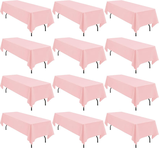 12 Pack 60 x 102 Inch Rectangle Tablecloth Pink Polyester Tablecloth for 6 Feet Rectangle Tables,Washable Fabric Table Cloth for Wedding Dining Table Buffet Parties Camping