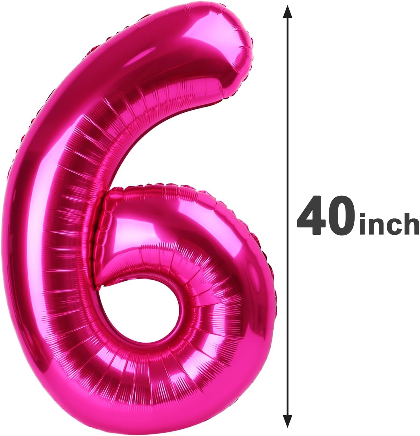 40 Inch Hot Pink Mylar Foil Number 6 Birthday Balloon, Digital Balloons for 6 16 Boy Girl Party Decorations Supplies, Big Helium Balloon Numbers for 26 36 46 60 Men Women Anniversary