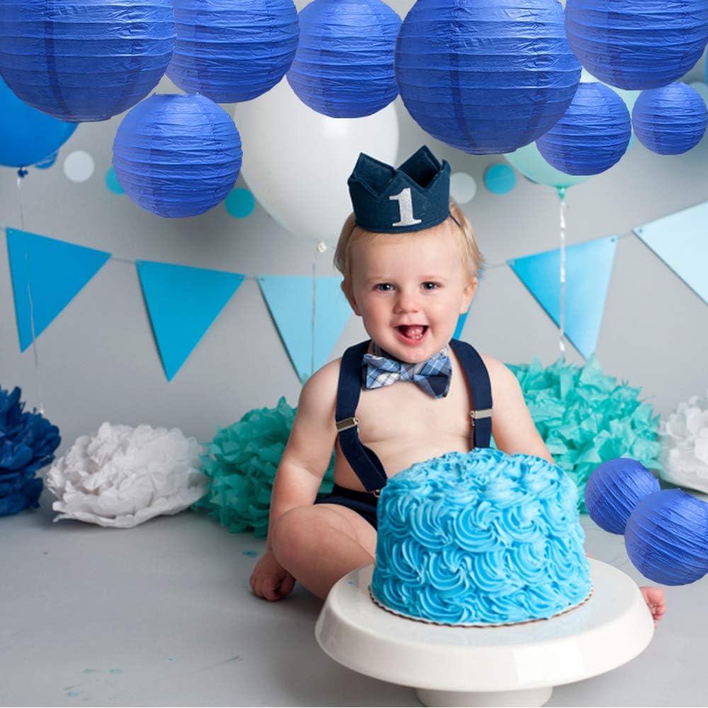 BEISHIDA Dark Blue Round Paper Lanterns Decorative Hanging Asia Chinese Japanese Paper Lanterns Lamp for Birthday Wedding Baby Bridal Shower Hannukah Home Decor Party Decoration（10 Packs）