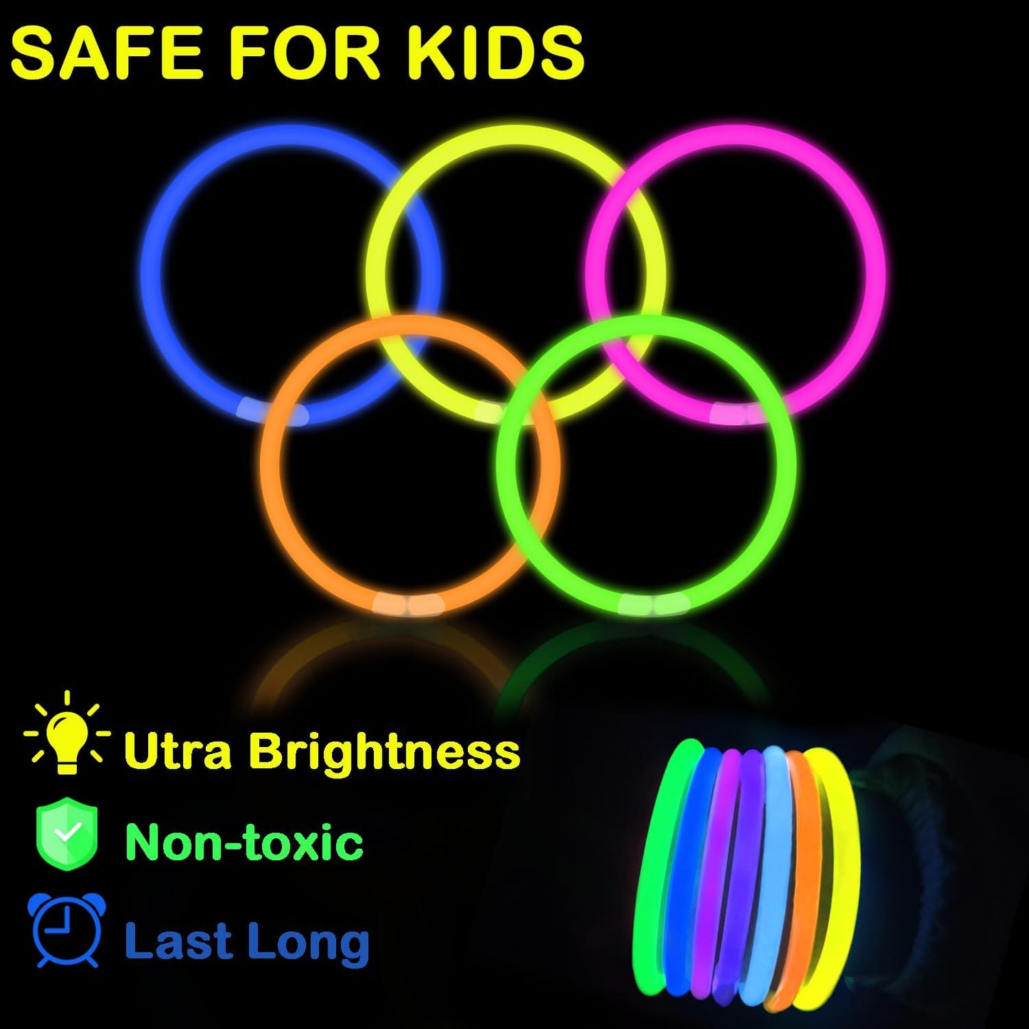 Halloween Glow Sticks Party Pack 8"-50, Light up Bracelets & Necklaces Accessories for Kids, Neon Glow in the Dark Party Favor Supplies Decoration for Birthday Camping Wedding Dance Parade Activities