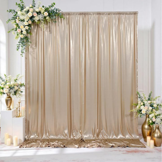 gogoparti 20x10FT Champagne Gold Sequin Backdrop Curtain - 4 Panels of 5x10FT Wrinkle-Free Glitter Drapes for Photography, Birthdays, Weddings & Graduations