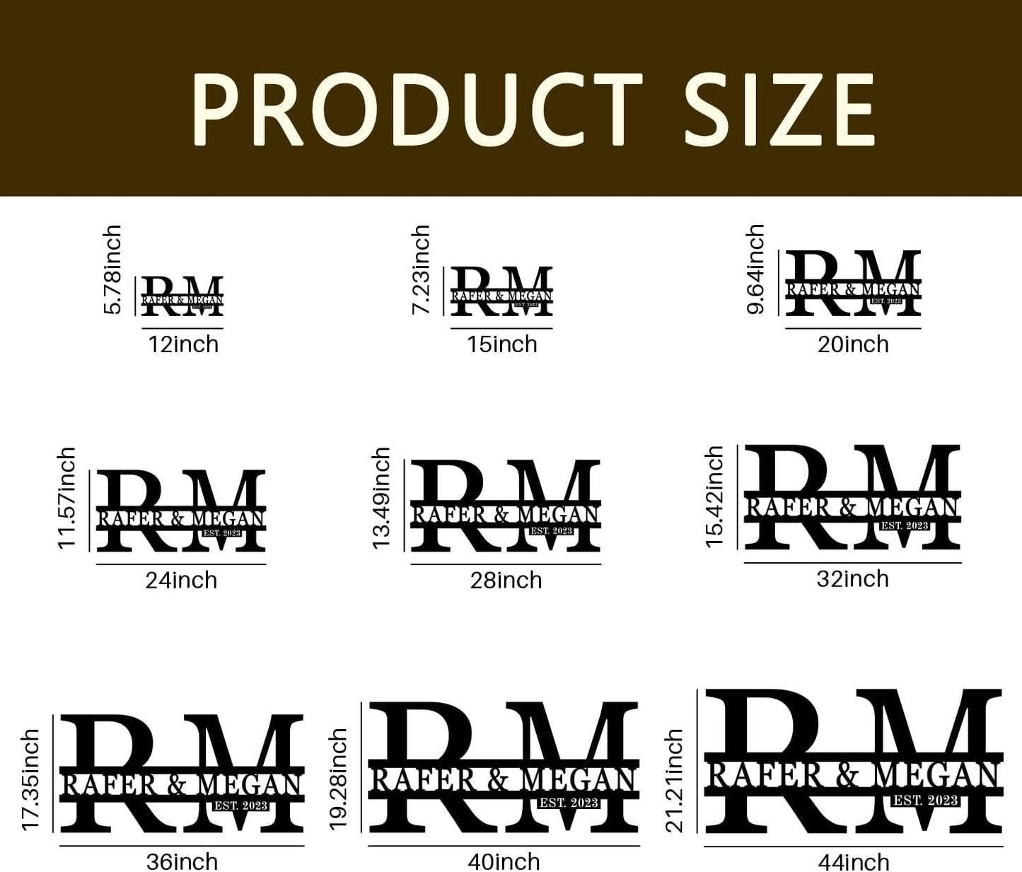 TNATUR Personalized Metal Sign - Custom Last Name Monogram - Split Letter - Family Door Hanger - Outdoor Wedding Gift - 12inch x 5.78inch Steel Sign