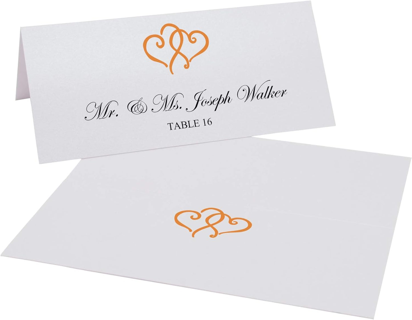 Linked Hearts Printable Place Cards, Orange (Choose Color), Set of 60 (10 Sheets), Laser & Inkjet Printers - Wedding, Party, Dinner, and Special Events - Made in the USA