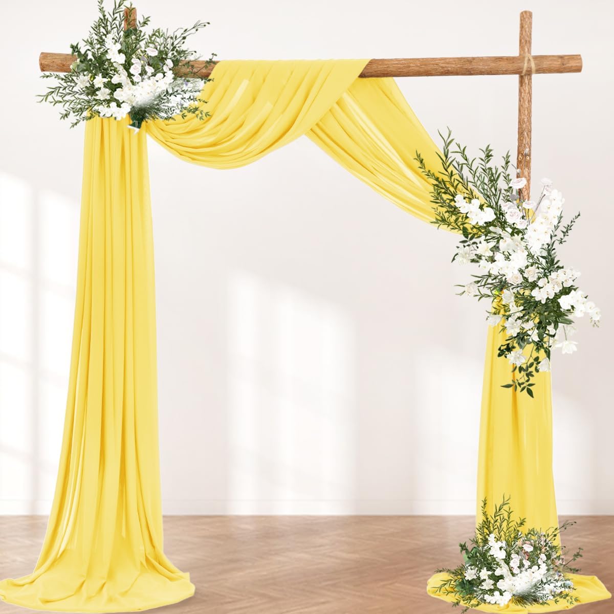 Wedding Arch Draping Fabric 2 Panels 30'' x 18FT Yellow Sheer Chiffon Arch Drapery for Photo Booth Bridal Shower Baby Shower Church Decor Newborn Photography Christening Outdoor Party