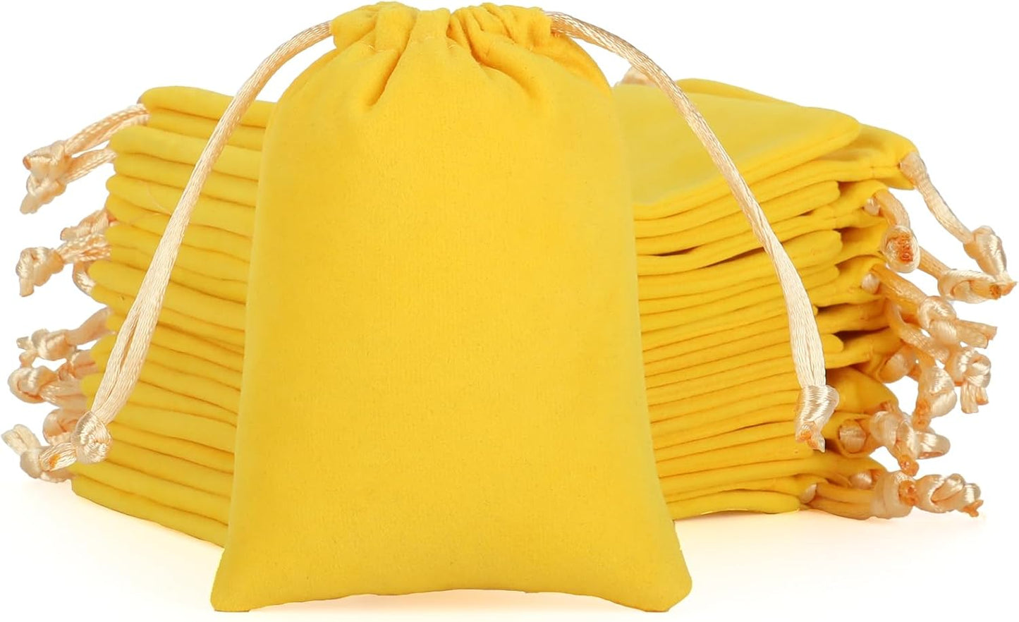 Velvet Drawstring Jewelry Bag, 50Pcs Yellow Coin Pouch, 3x4 Dice Bag, for Wrapping Halloween Party Favors or Gifts for Friends, Small Bussiness, Resin Runes, Chains, Customers