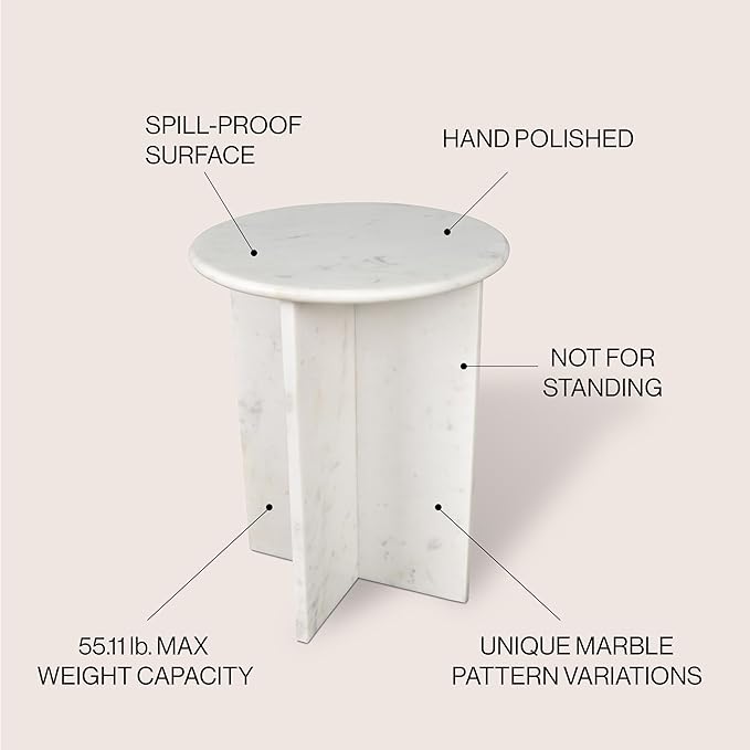 JONATHAN Y Javier Solid White Marble End Table, 17.75" Round Modern Accent Side - Image 4