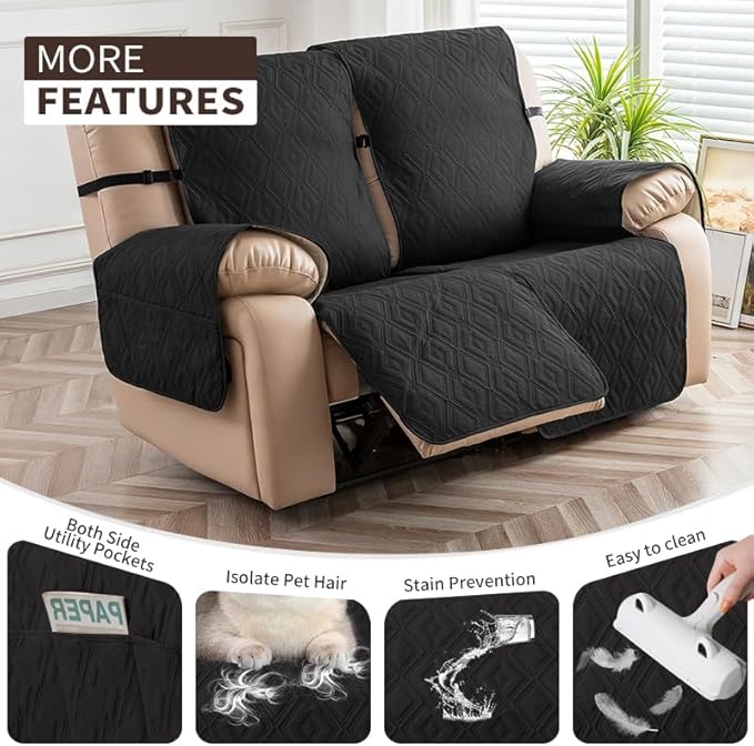 Genina Black Waterproof Loveseat Recliner Cover, Sofa Cover - Image 3