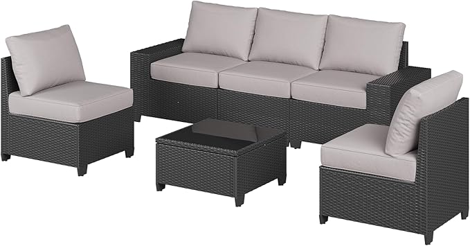 Aoxun Patio Furniture Set, Widen Armrests Wicker Outdoor Sectional - Image 11