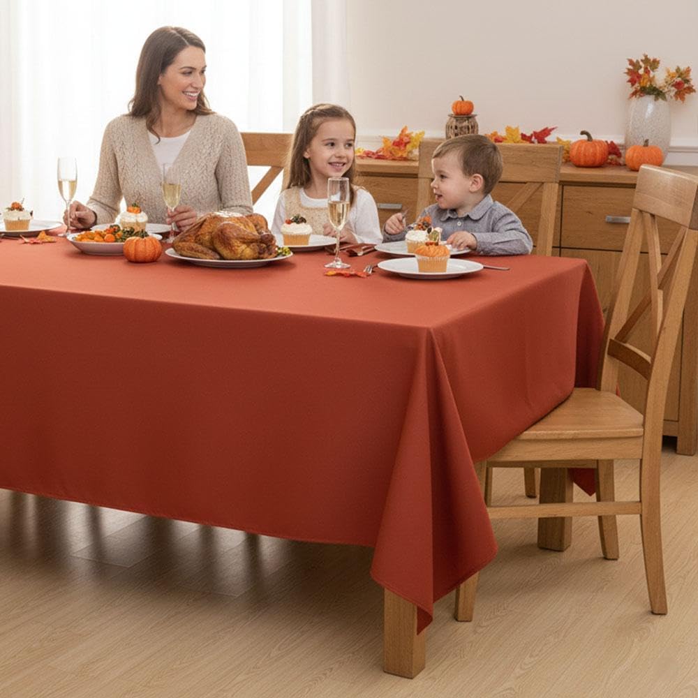 Fitable 8 Pack Rectangle Tablecloths: Stain Resistant Wrinkle Free Fall Table Clothes, Washable Reusable Polyester Table Covers for Wedding Thanksgiving Party Birthday Banquet(Rust, 60x102 Inch)