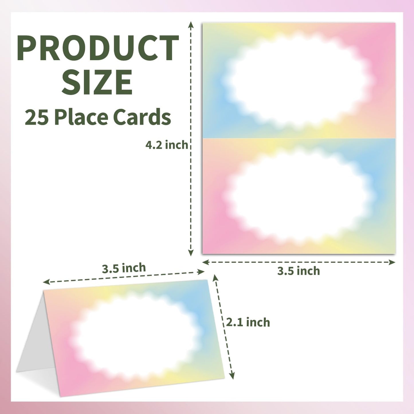 25 Color Gradient Place Cards for Table Seating, Colorful Wedding Name Place Card, Tent Cards for Birthday Bridal Shower Baby Shower Reception Dinner Party Decorations -A02