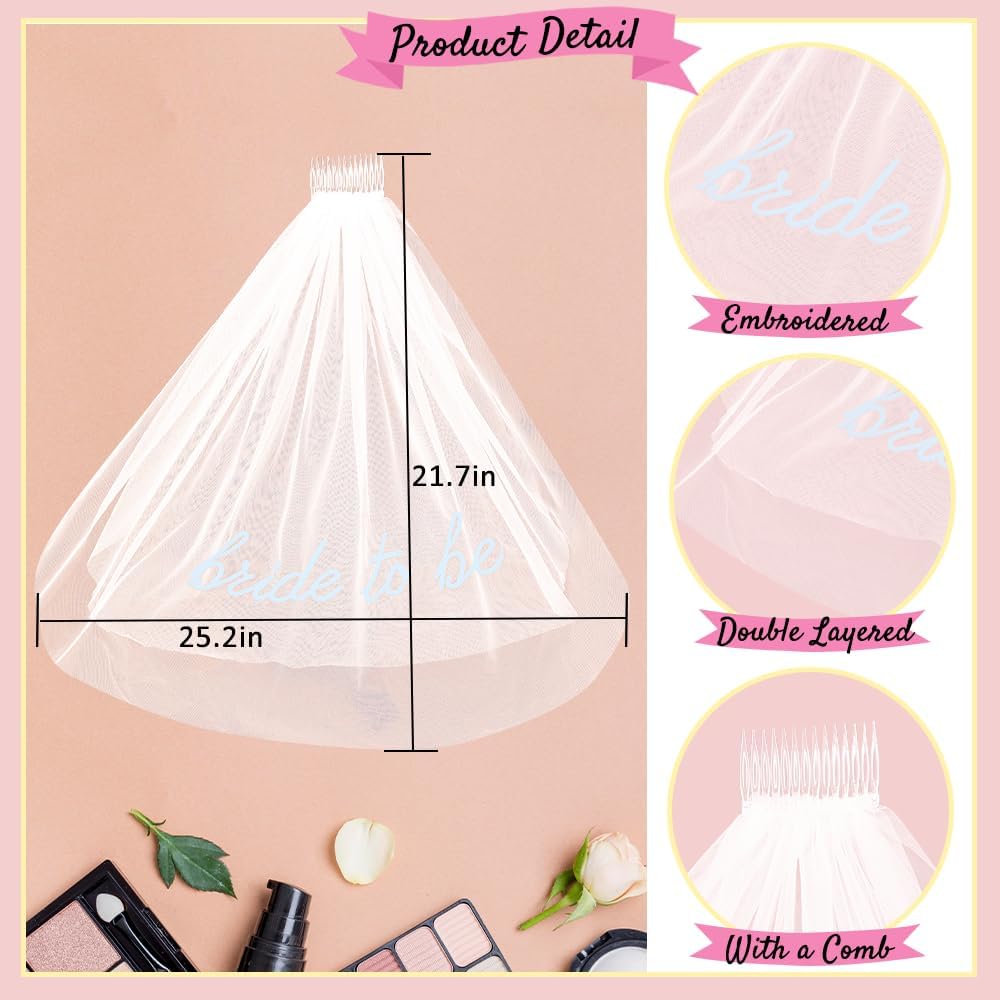 Bride To Be Embroidered Veil for Bachelorette Party Decorations, Bridal Shower Accessories Gifts for Woman