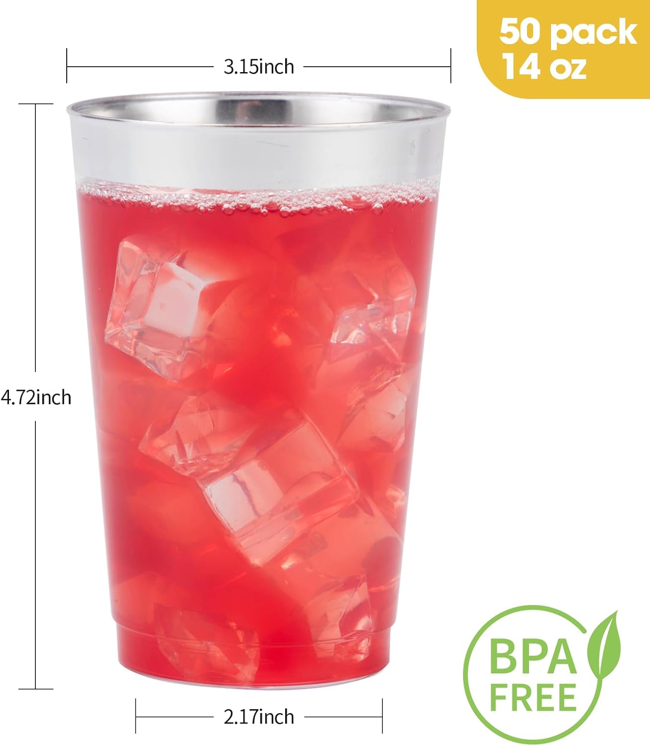 Goodluck 50PCS 14oz Silver Plastic Cups for Party, Disposable Silver Plastic Cups, Cocktail Glasses for Wedding Thanksgiving, Christmas, and Parties