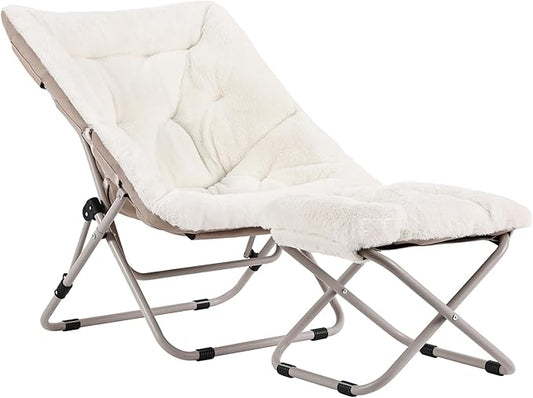 Tiita Folded Chair with Straight Ottoman, Soft Faux Fur Oversized Folding by TiitaHome