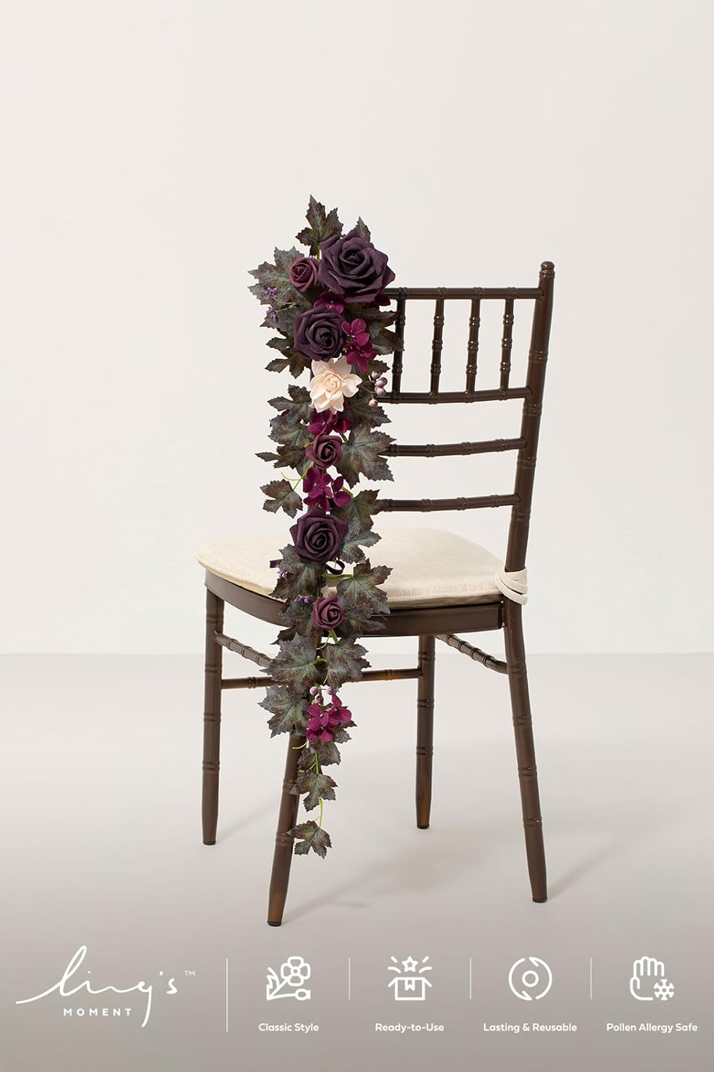 Ling's moment Fall 10pcs Wedding Chair Decorations Aisle Floral Swag Artificial Pew Flowers Hanging Garland Deep Plum for Ceremony Reception Church Rose Floral Arrangement Party Outdoor Decor