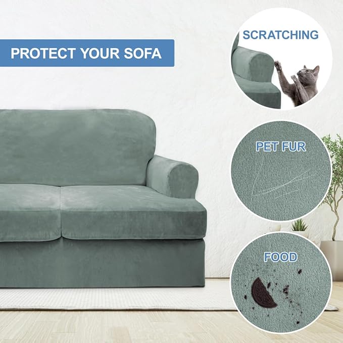 CUCRAF T Cushion Sofa Cover 2 Piece Armchair Slipcovers, Soft Thick Velvet - Image 4