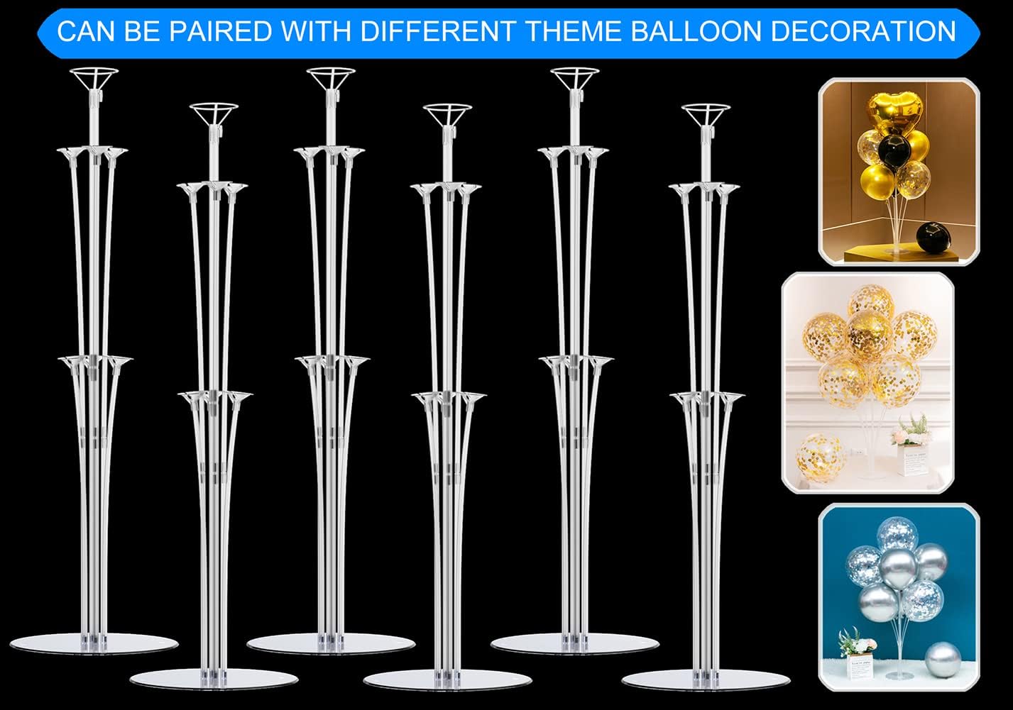 LANGXUN 28" Height Table Balloon Stand Kit for Birthday Party Wedding Decorations, Balloons Arch Kit for Graduation Party and Christmas Balloon Decorations (6 Pack)
