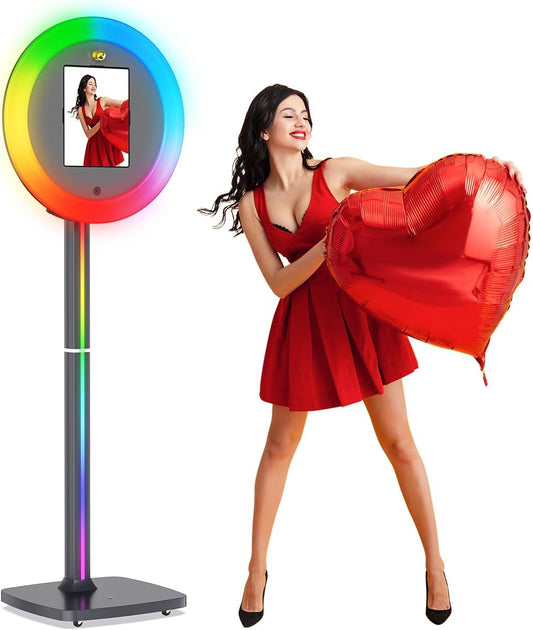 Portable Photo Booth Stand for iPads with Cyratok APP/Voice Control and RGB Fill Light Lightweight Aluminum Alloy Photobooth Machine Perfect for Parties,Wedding and Events(Black)