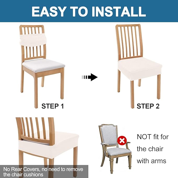 Smiry Waterproof Seat Covers for Dining Room Chairs Set of 4, Stretch Jacquard - Image 5