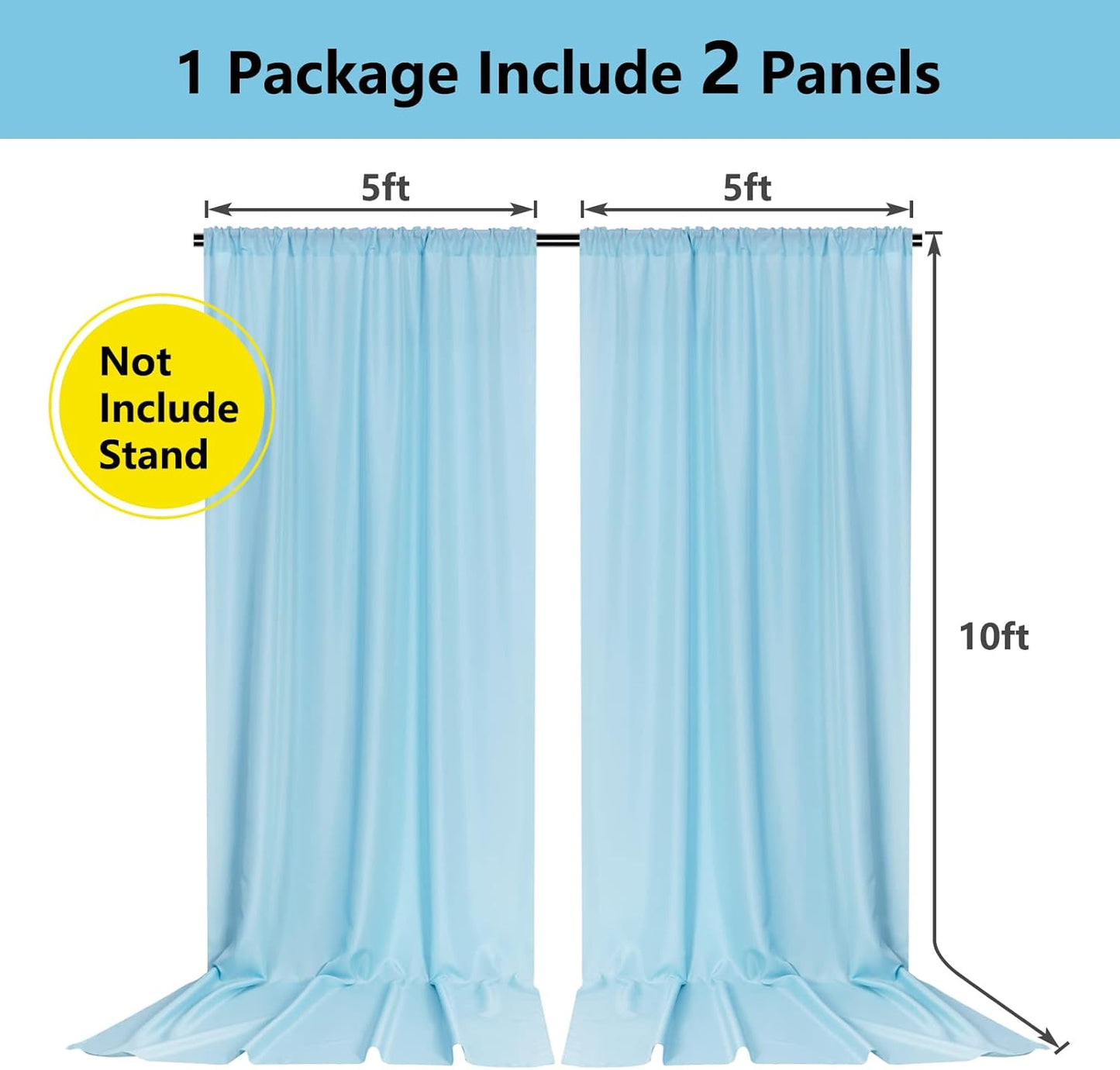 MYSKY HOME Light Blue Backdrop Curtains for Parties, Weddings, Stage, Baby Showers, Birthdays - 5ft x 10ft, 2 Panels with Rod Pocket Sliding Drapes