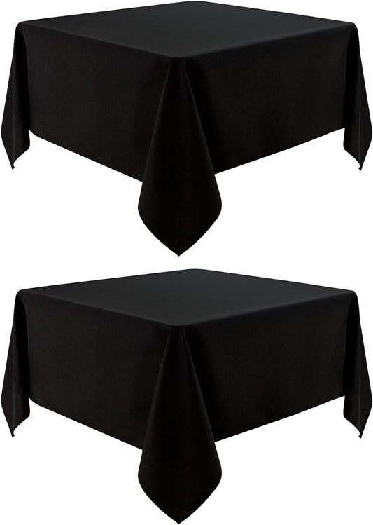 2 Pack Square Table Cloth 60X60 Inch Black Washable Fabric Tablecloth Polyester Solid Dining Table Cover for Birthday Party Dinner Holiday Outdoor Indoor