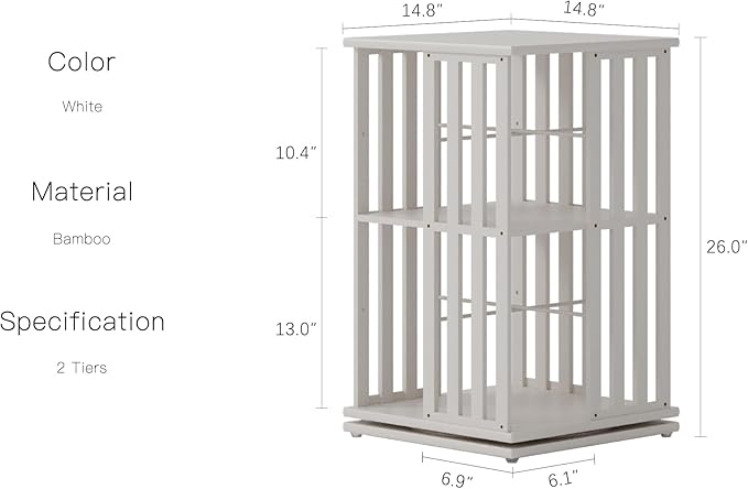 YOWOS Rotating Bookshelf Tower, 360° Display Spinning Bookcase, Bamboo - Image 2