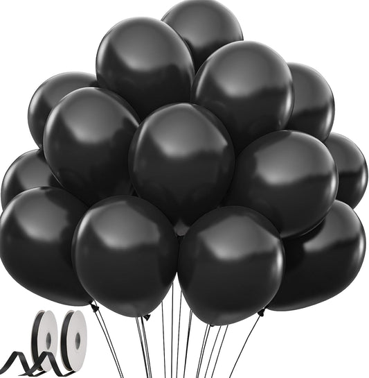 Black Halloween Balloons 110Pcs Black Balloon 12 inch, Latex Balloons for Birthday Party Baby Shower Wedding, Halloween Party Decorations and Spooky Party