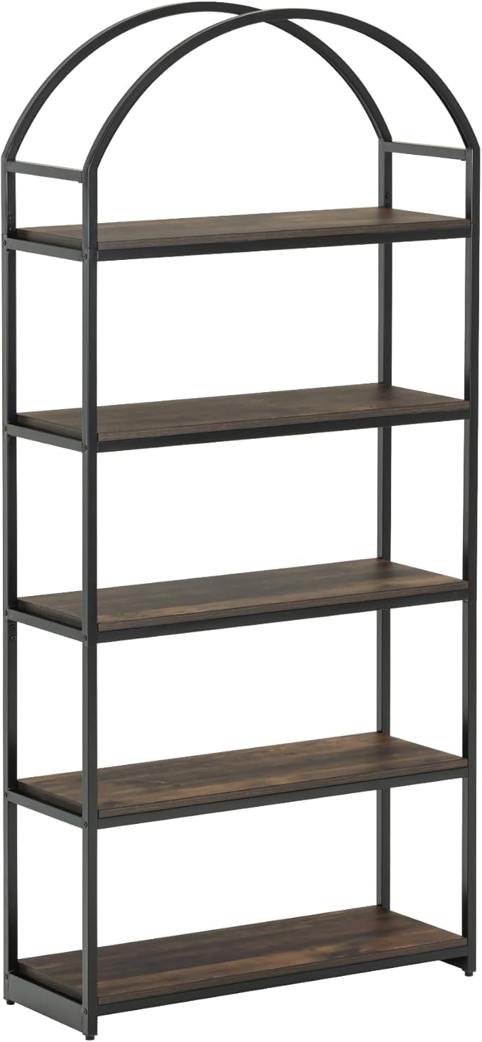 Nathan James Haven Etagere Bookshelf, 5-Shelf Bookcase in Nutmeg Wood and Black - Image 6