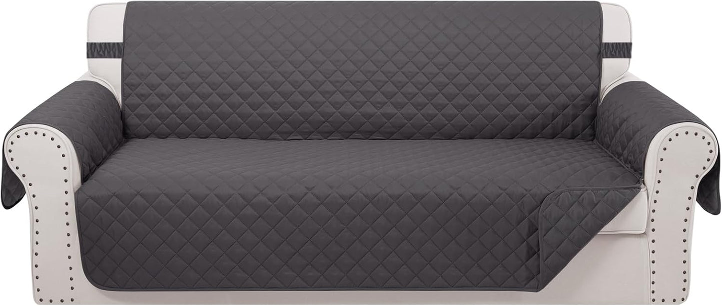 Reversible 4 Seater Sofa Cover 91 Inch Large Couch Cover Furniture Protector(Sofa XX-Large,Dark Grey/Dark Grey)