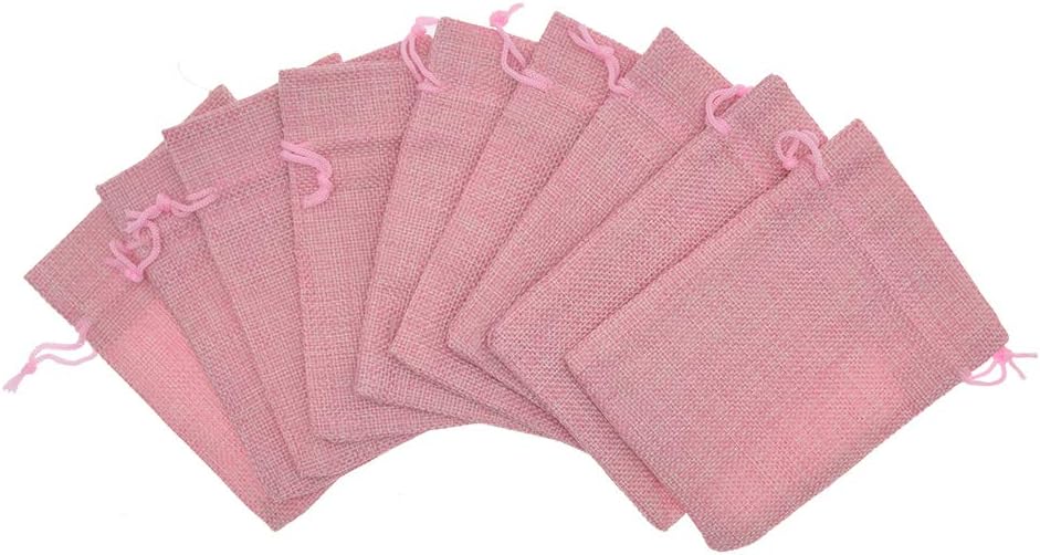 20Pcs Burlap Bags with Drawstring, 5x7 Inch Jute Gift Bags Bulk for Christmas Wedding Party Favors, Jewelry and Treat Pouches (Pink)