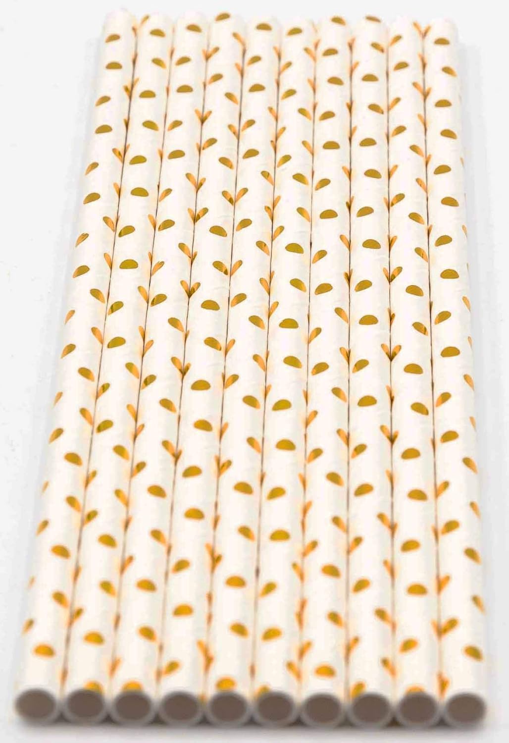 Pack of 300 Gold Polka Dot Foil Biodegradable 4-Ply Paper Drinking Straws (Compostable, Non-toxic, BPA-free)
