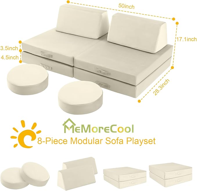 MeMoreCool Kids Play Couch, 8-Piece Modular Foam Sofa - Image 3