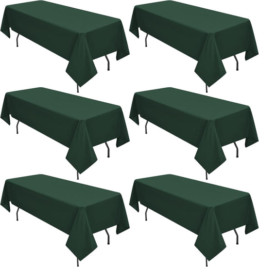 6 Pack Hunter Green Tablecloths for 8ft Rectangle Tables 60 x 126 Inch - Polyester Table Cover Stain and Wrinkle Resistant Washable Fabric Table Clothes for Wedding Party Banquet Reception Restaurant