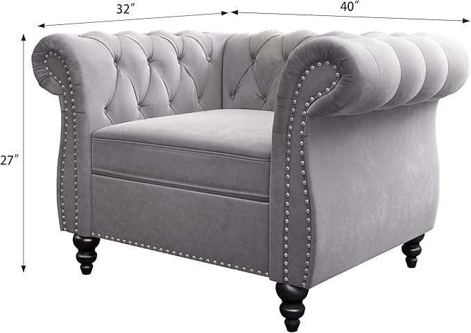 2 Piece Living Room Set, Velvet Chesterfield Sofa Couch Chair - Image 2