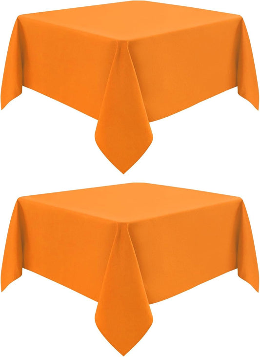 2 Pack Square Table Cloth 60X60 Inch Orange Washable Fabric Tablecloth Polyester Solid Dining Table Cover for Birthday Party Dinner Holiday Outdoor Indoor