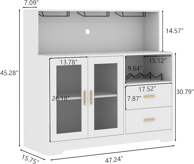 Bar Cabinet for Home with LED Light, Coffee Bar Cabinet with Wine & Glass Rack - Image 2