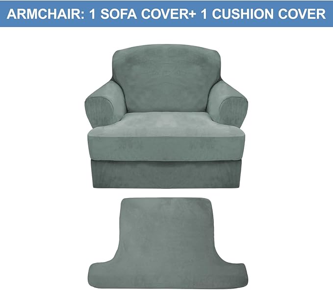 CUCRAF T Cushion Sofa Cover 2 Piece Armchair Slipcovers, Soft Thick Velvet - Image 5