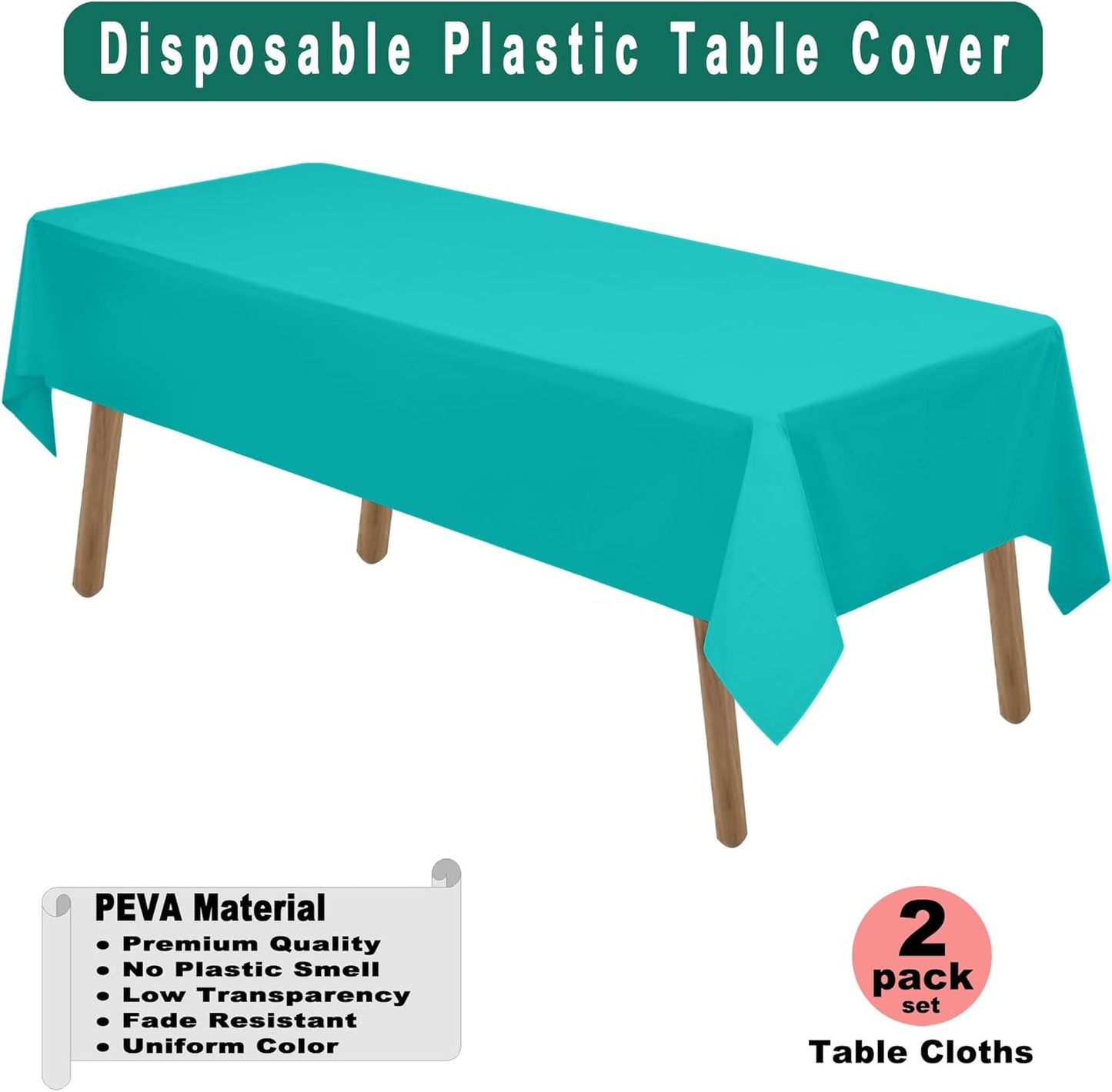 Aqua Blue Plastic Tablecloths 2 Pack Disposable Table Covers 54 x 108 Inch. Baby Shower Party Tablecovers Seafoam Blue Table Cloths for BBQ Picnic Birthday Wedding Parties 8 ft Rectangle Table Use