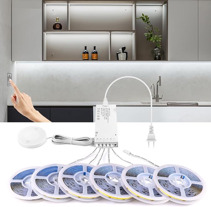 AIMENGTE Cabinet Light 12V COB LED Strip Lights, 6-in-1 Penetrable Touch Dimming - Image 2