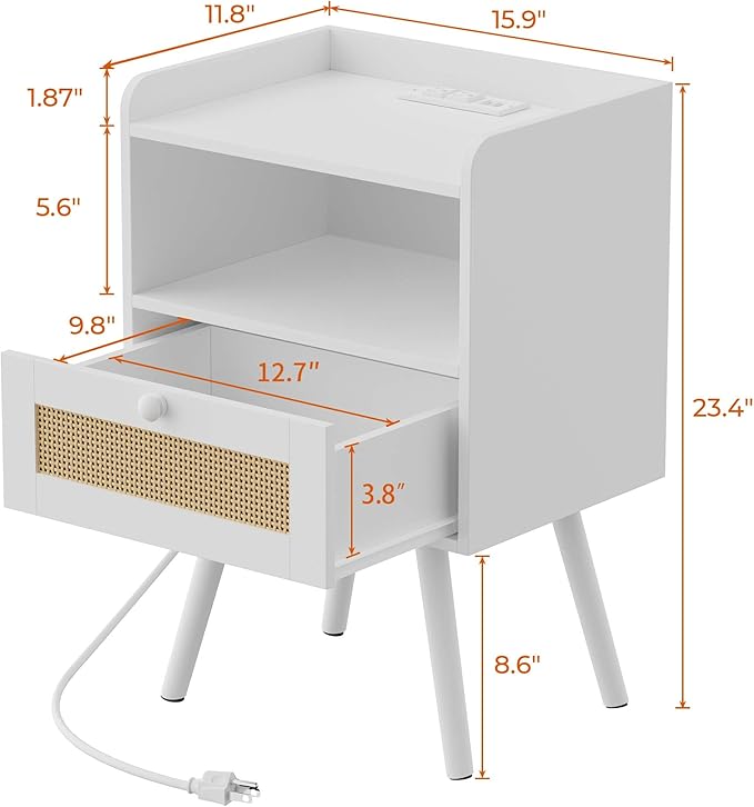 SUPERJARE Nightstands with Charging Station, Bedside Table Set of 2 with PE - Image 3