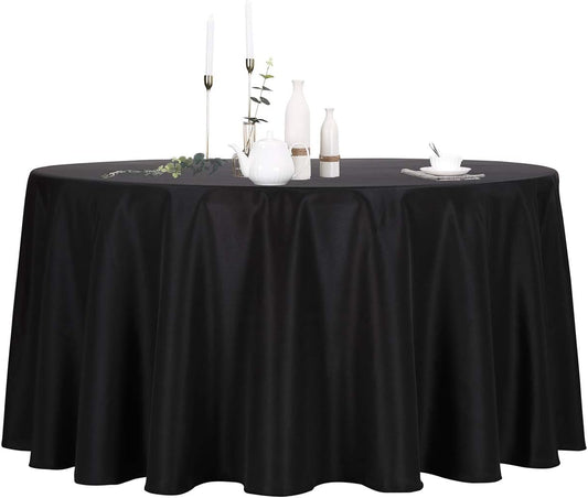 Ascoza 6pack 120 Inch Black Round Tablecloth in Polyester Fabric for Wedding/Banquet/Restaurant/Parties
