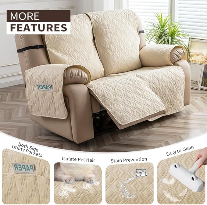 Genina Waterproof Loveseat Recliner Cover Non-Slip, Sofa Cover - Image 3