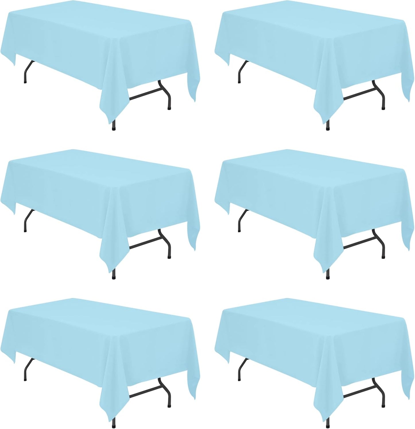 BRILLMAX 6 Pack Light Blue Tablecloths for 6 Foot Rectangle Tables 60 x 102 Inch - 6ft Rectangular Bulk Linen Polyester Fabric Washable Cloth Cover for Wedding Reception Banquet Birthday Party