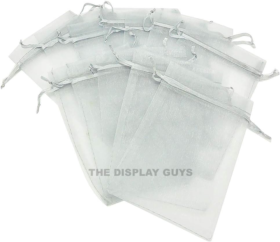 TheDisplayGuys 100-Pack 4x6 Silver Sheer Organza Gift Bags with Drawstring, Jewelry Candy Treat Wedding Party Favors Mesh Pouch
