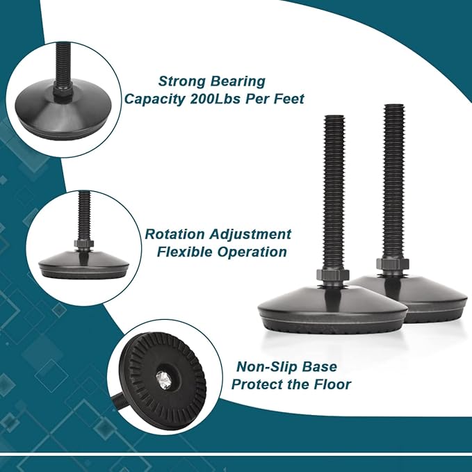 4 Set M10 Leveling Feet with 4-Pronged T Nut, Adjustable Leg Levelers Heavy - Image 3