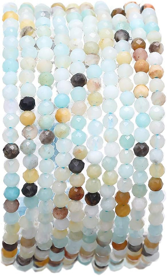 Faceted Natural Amazonite Stone Round Loose Semi Gemstone Beads for Jewelry Making 3-3.5mm 38cm