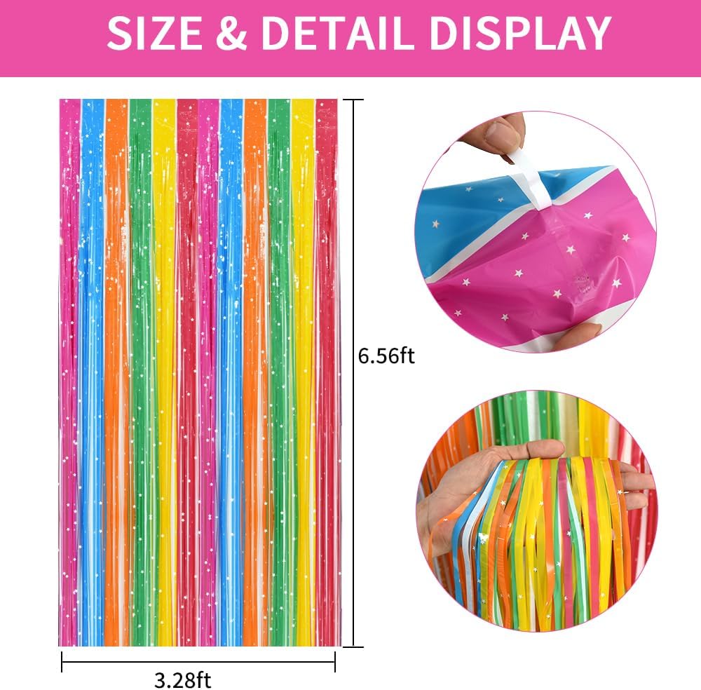 TONIFUL 3Pcs Colorful Door Streamers,Photo Booth Backdrop Metallic Colorful Foil Fringe Curtains for Halloween Birthday,Christmas,New Year,Bachelorette,Grad Party Streamers Decor(9.9ft x 6.6ft)